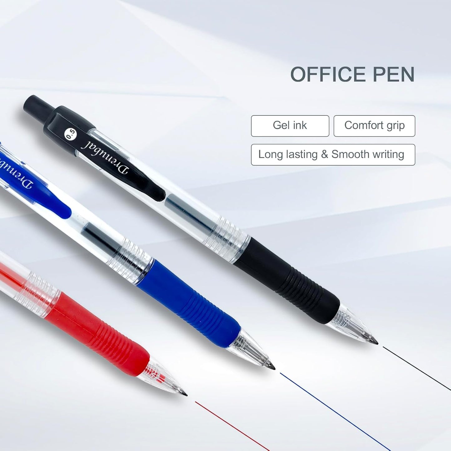 Glide Retractable Ball Pensfor School Office, Medium Point (0.5 mm), Black, Comfortable Rubber Grip For Writing, 12-Count Pack