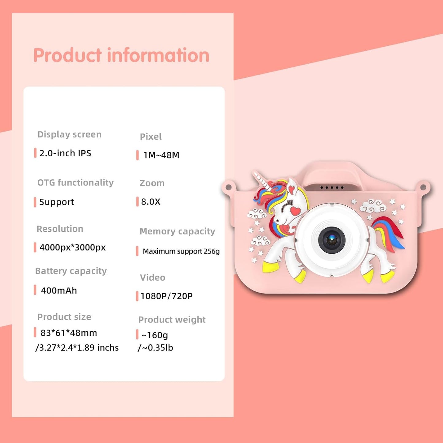 Kids Camera Toys,48MP Dual Lens with 64G SD Card and Cartoon Soft Cover for 3-8 Year Old Girls Boys (PinkDJS)