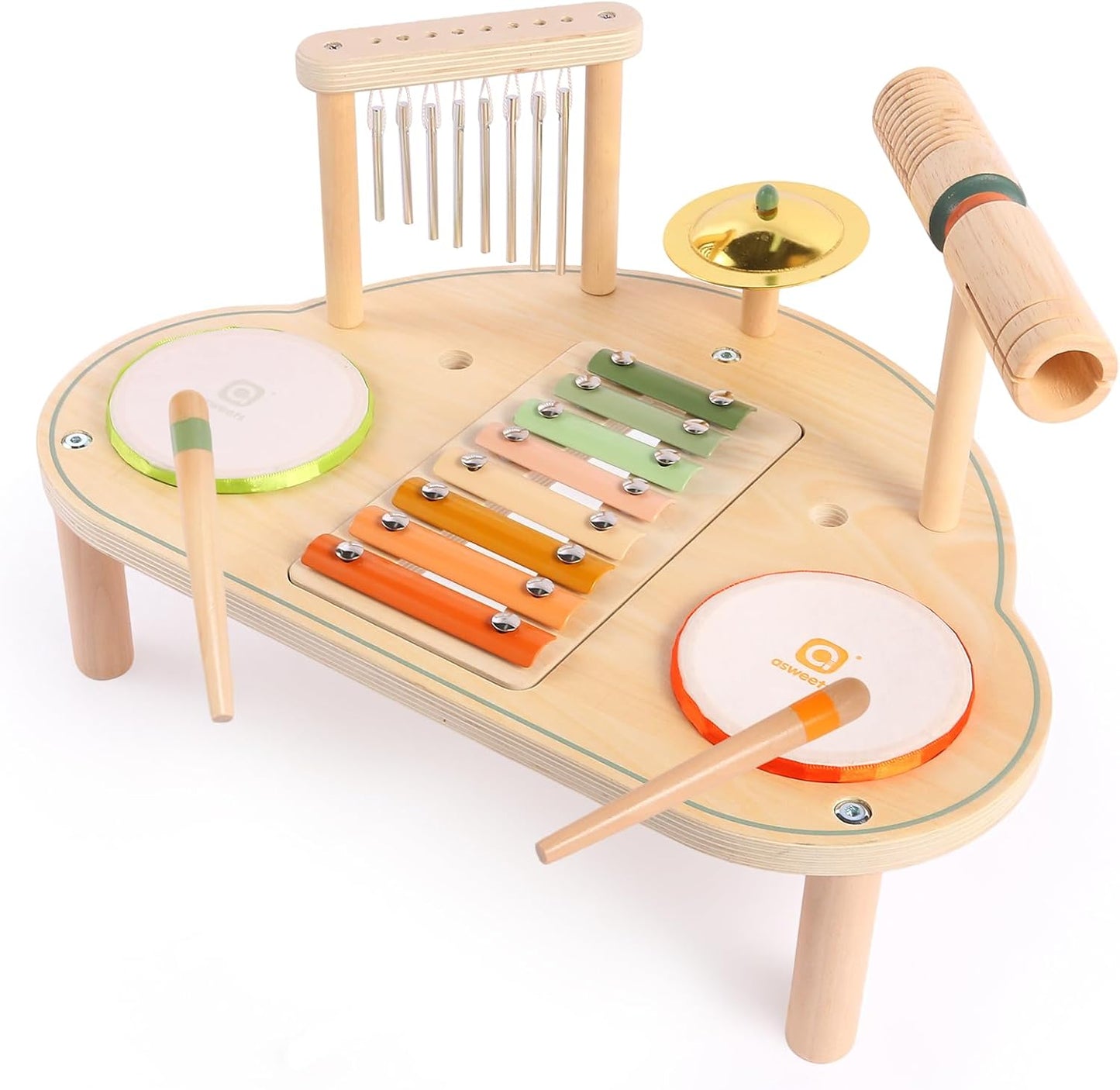 Asweets 7 in 1 Kids Drum Set for Toddlers Wooden Xylophone Musical Instruments Kit Play Set for Toddler Baby Drum Set Montessori Toys Sensory Toys Birthday Gifts for Girls Boys (Cloud)