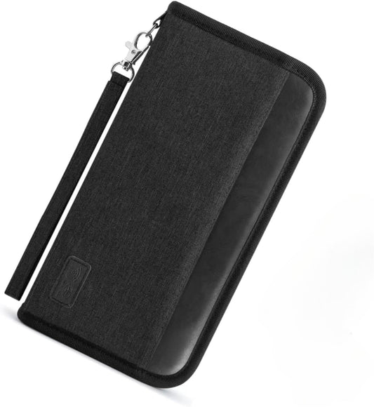 Real Leather Wallet RFID Family Passport Holder Waterproof Travel Essentials (All Black)