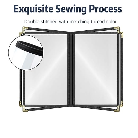 Goodsmart Restaurant Menu Covers – 25 Pack Black 8-View Booklet 8.5" x 14", Side-Loading Vinyl & Plastic Menu Holders, Clear Menu Sleeves, Leather-Style Café Covers with Gold Corners