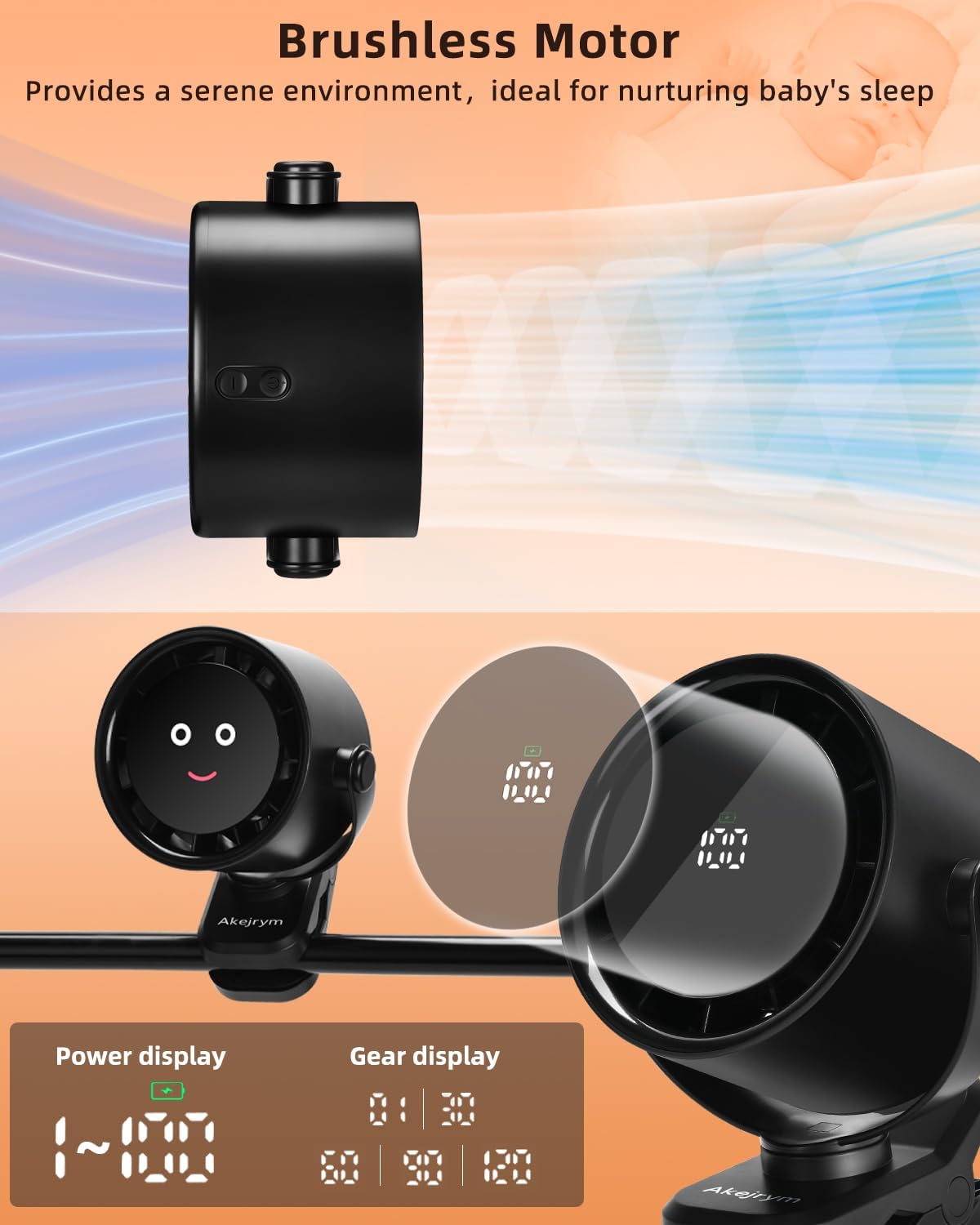 Clip on Fan for Bed, Portable Fan for Travel, 360° Rotate Battery Operated Personal Fan, Air Turbo Tech & Digital display, stroller fan with 5 Speeds, For Home Office Stroller Camping - Black