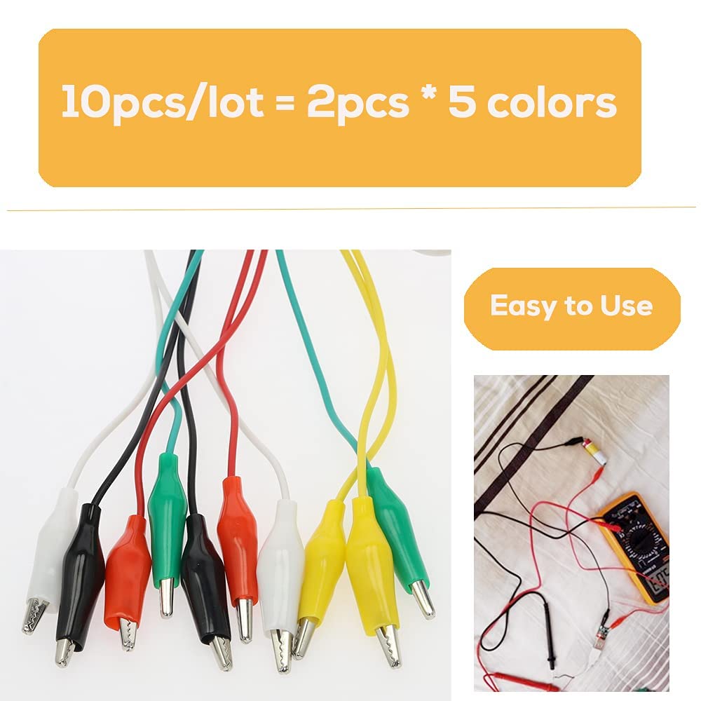 50PCS Crocodile Alligator Clips Electrical, 5 Colors Test Leads & Probes by Dual Ended Insulated Jumper Wires Testing Soldered and Stamping for Circuit Connection Current Voltage Multimeter Experiment