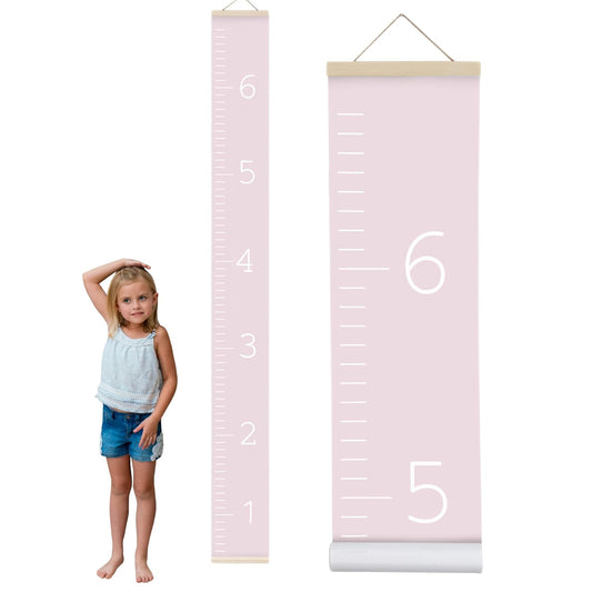 Morxy Canvas Growth Chart for Kids - Unisex Kids Room Wall Decor - Measuring Height Chart- Wall Tape with Height Chart for Kids (Canvas, Plain Pink)