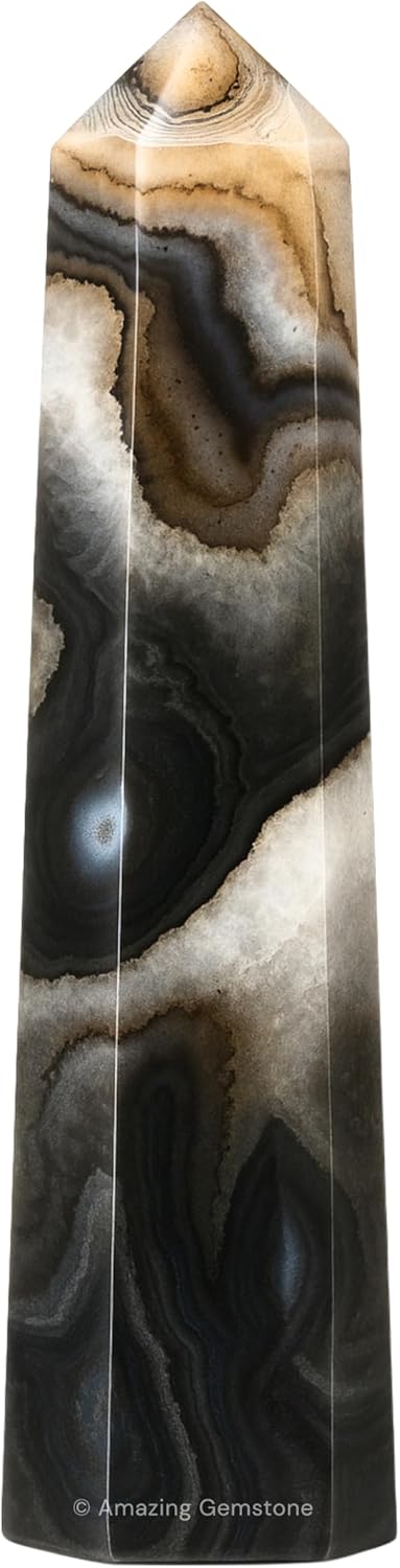 Amazing Gemstone Black Banded Agate Onyx Crystal Towers ~ Natural Healing Crystal Point Obelisk for Reiki Healing and Crystal Grid (3- Inch)