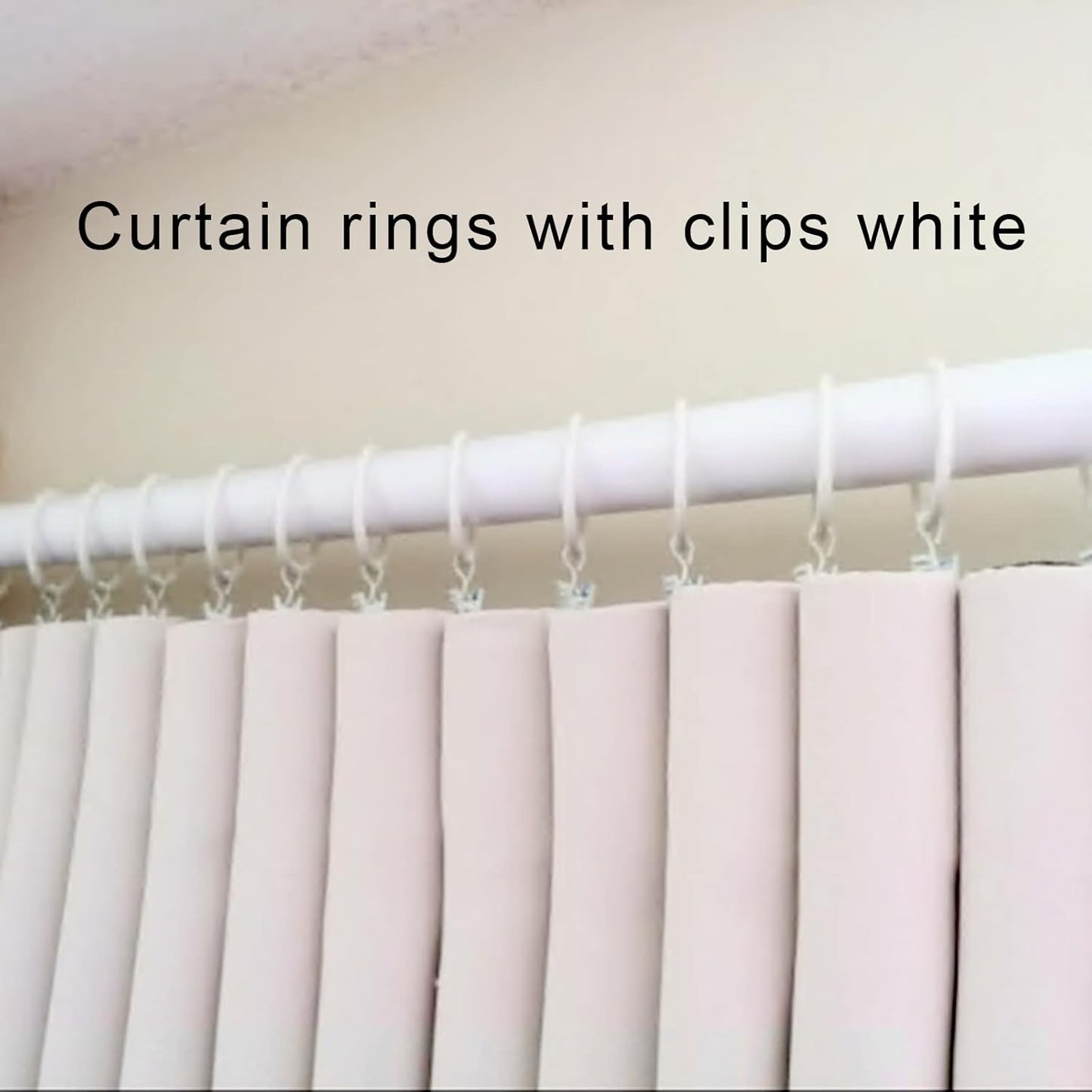 100 Pack White Curtain Rings with Clips, Curtain Hooks Hangers Clip Rings for Hanging Drapes Bows Hat, Drapery Rings 1.26 in I D, Fits up to 1 in Diameter Curtain Rod.