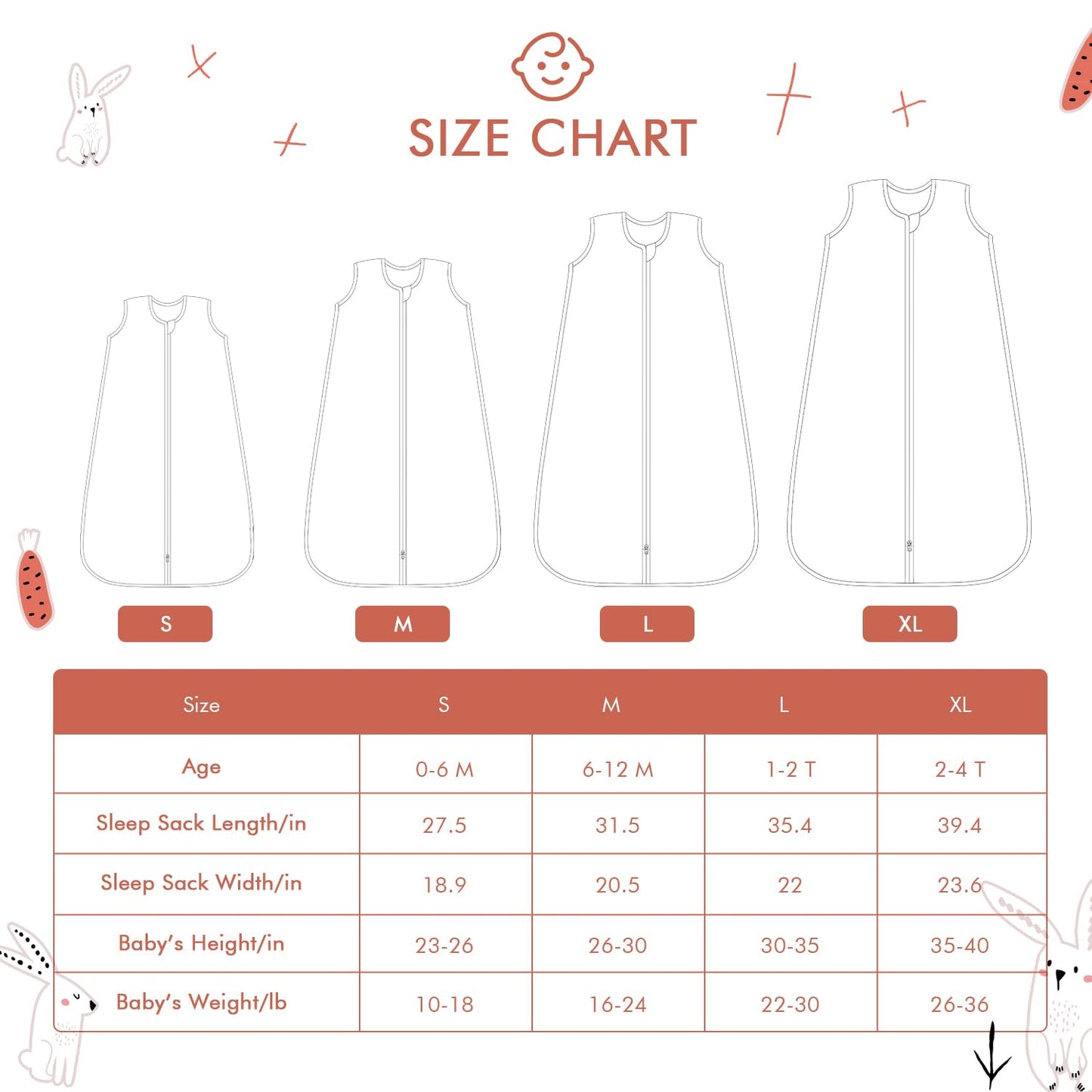 Baby Sleep Sack 0-6 Months Wearable Blanket for Babies 100% Organic Cotton 2-Way Zipper YKK 0.5 TOG Toddler Sleeping Sacks Bunny