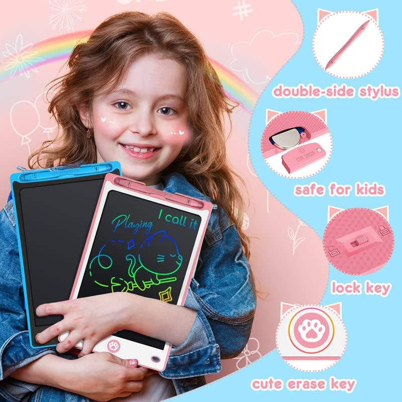 Hockvill LCD Writing Tablet for Kids 8.8 Inch, Toys for Girls Boys Drawing Pad for 3 4 5 6 7 Year Old Kid, Toddler Magnetic Doodle Board Travel Essential Christmas Birthday for Children BluePink