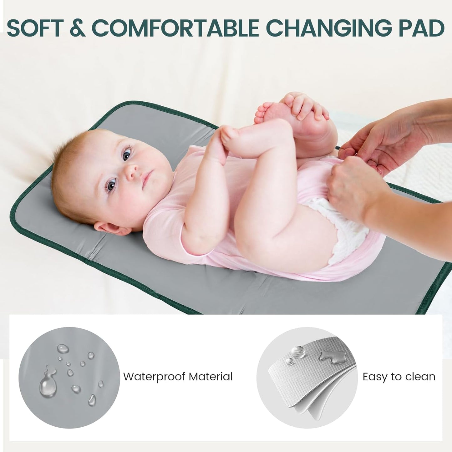 LOVEVOOK Diaper Bag Backpack, Baby Bag with Changing Station, Large Diaper Backpack for Moms Dads, Waterproof Leather Accents Baby Boy and Girl Bag for Travel Baby Essentials, Dark Green-Beige