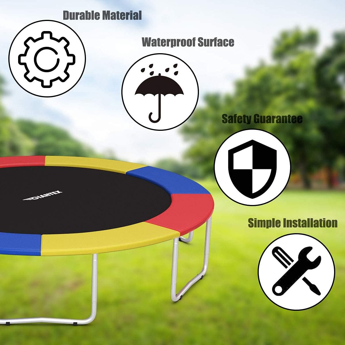 Giantex Trampoline Pad, 8ft 10ft 12ft 14ft 15ft 16ft Trampoline Replacement Safety Pad, No Holes for Pole, Waterproof Trampoline Accessories Spring Cover