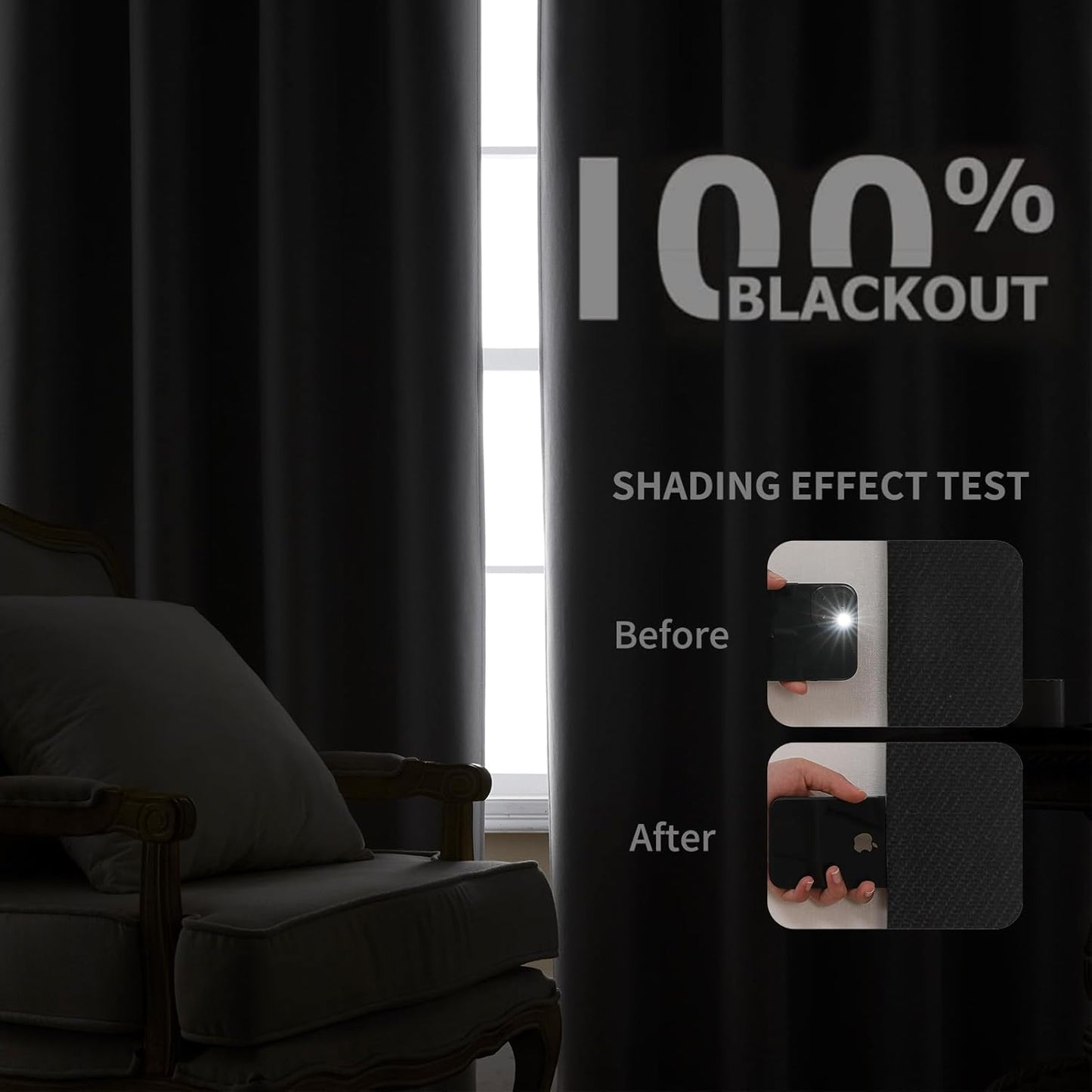 Joydeco 100% Blackout Curtains 96 Inches Long 2 Panels Set, Thermal Insulated Long Curtains& Drapes 2 Burg, Room Darkening Drapes for Bedroom Living Room Window (Black, W52 x L96 Inch)