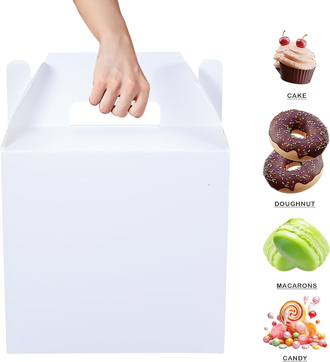 XAGLVV 24pcs White Gable Party Favor Boxes, 7 x 3.5 x 6.6 Inches, Kid Party Favors, Goodie Boxes for Kids Birthday, Wedding, Classroom Activity, Baby Shower, and More