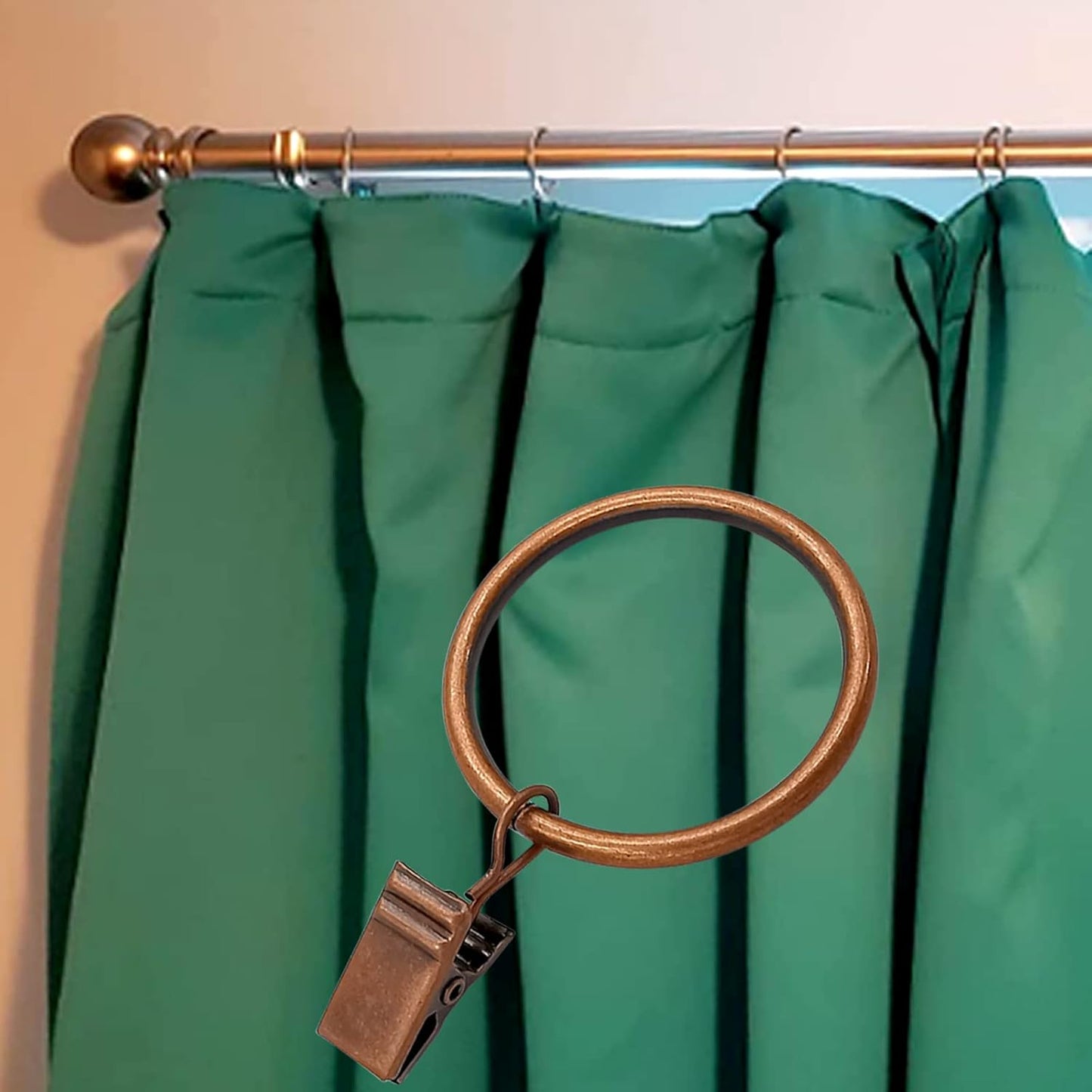 100 Pack Antique Copper Curtain Rings with Clips, Curtain Hooks Hangers Clip Rings for Hanging Drapes Bows Hat, Drapery Rings 1.5 in I D, Fits up to 1.2 in Diameter Curtain Rod.