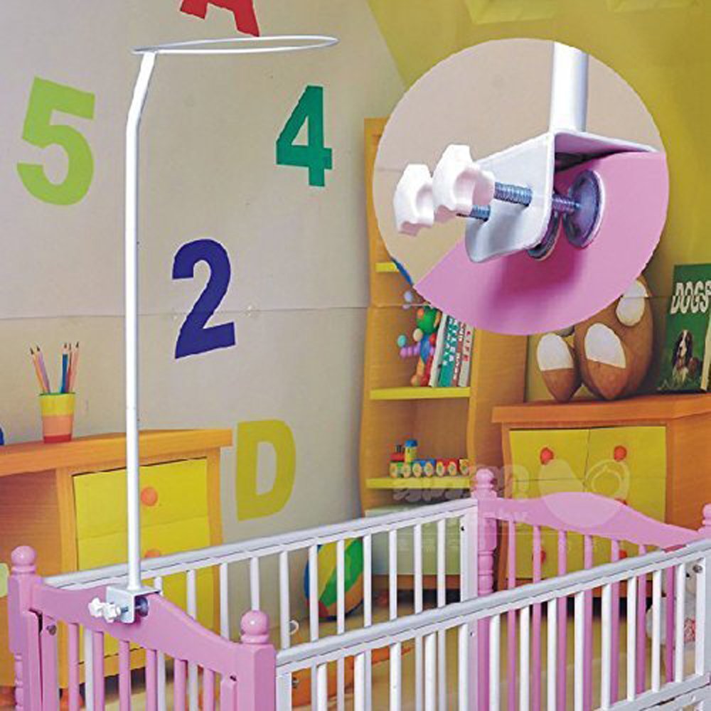 CdyBox Crib Canopy Holder Universal Metal Adjustable Clip-On Stand Bracket for Crib Cot Bed Mosquito Net(White, Stand only)