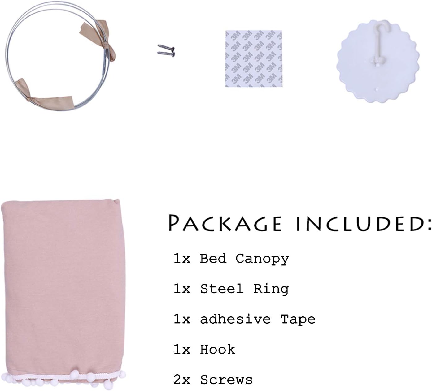 Bed Canopy with Pom Pom Cotton Canopy for Kids Crib Baby Girl Netting Cover Canopy Crib Curtain Reading Nook Hanging Tent Nursery Play Game Castle Room Decoration (White)