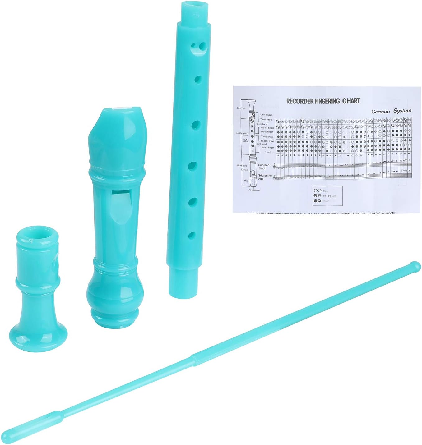 Soprano Recorder Descant Flauta Recorder 8 Hole ABS Clarinet German Style Treble flute C Key for Kids Children With Fingering Chart Instructions with Cleaning Rod Bag white