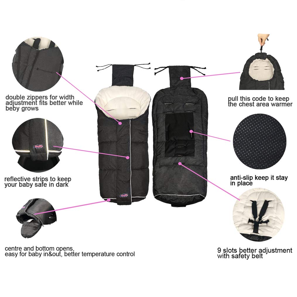 Waterproof Winter Universal Stroller Bunting Bag Toddler,Width Adjustable Stroller Blanket Fits Baby Growth