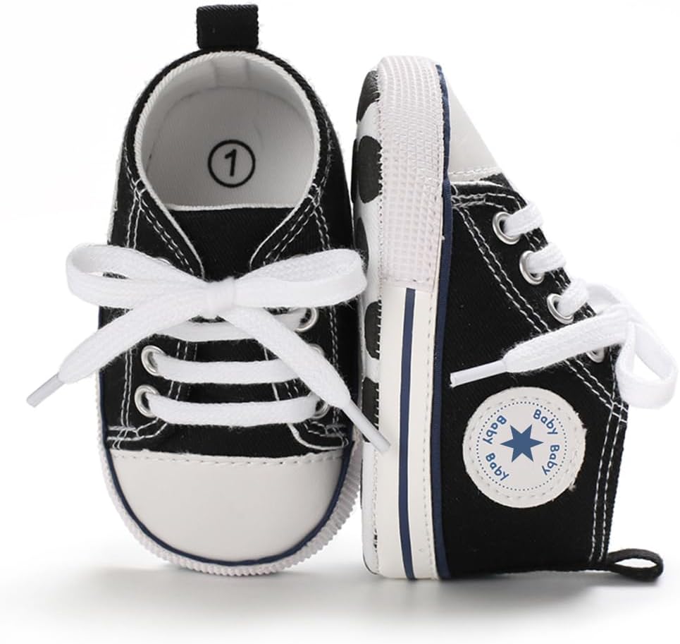 Unisex Baby Girls Boys Canvas High-top Shoes, Newborn Infant Anti-Slip Soft Sole Frist Walking Breathable Sneakers