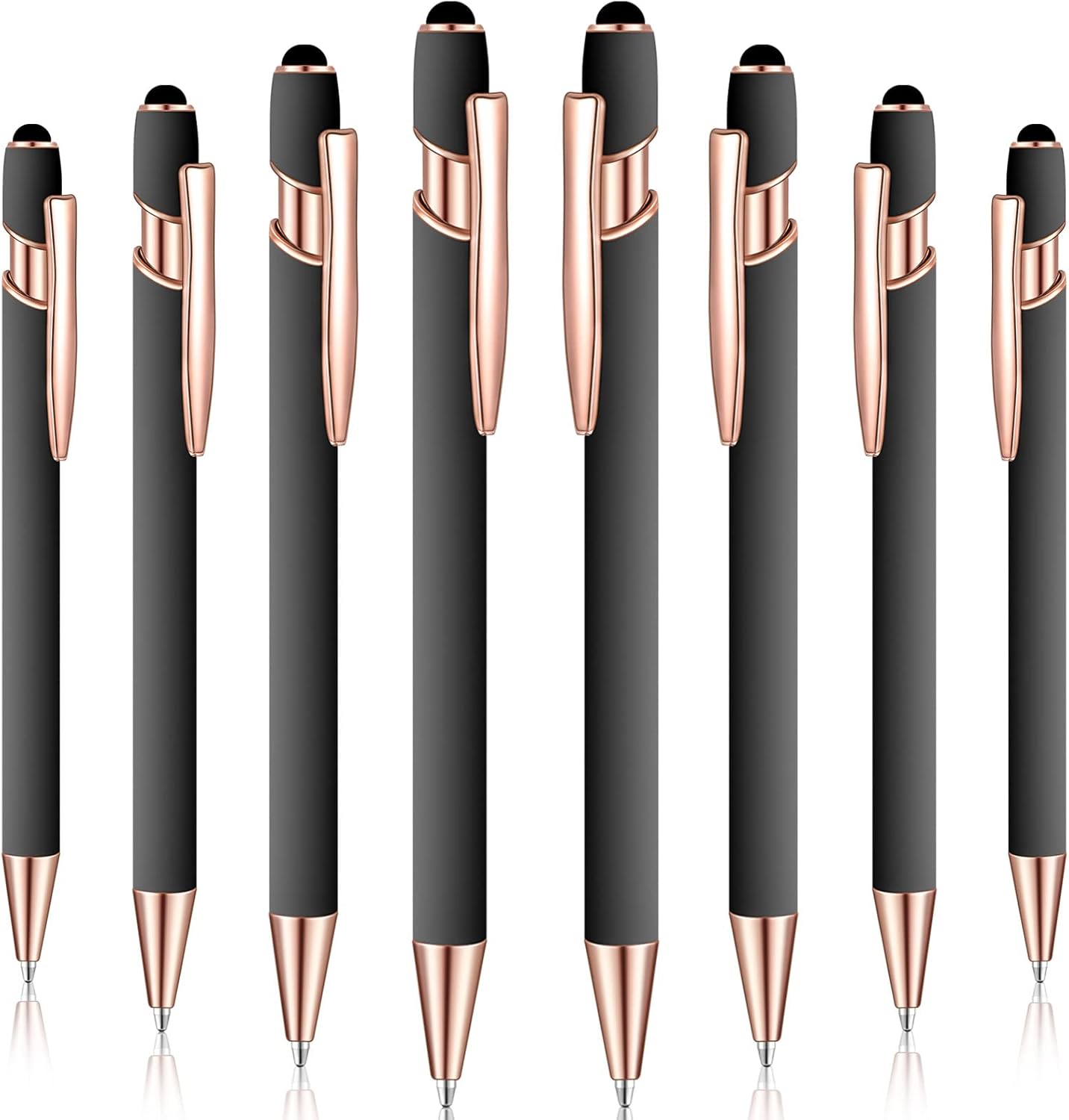 8 Pieces Ballpoint Pen with Stylus Tip Black Ink 2 in 1 Stylus Metal 1.0 mm Medium Point Smooth Pen Rainbow Colorful Rubberized Ballpoint for Touch Screen Tablet(Gray)