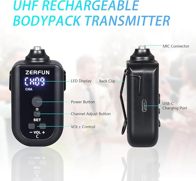 4 Channel Rechargeable Wireless Microphone System, Pro UHF Metal Handheld Headset Lavalier Lapel Cordless Mics for Karaoke Singing Church with VOL Control, 4x50 Adjustable Frequency(G8)