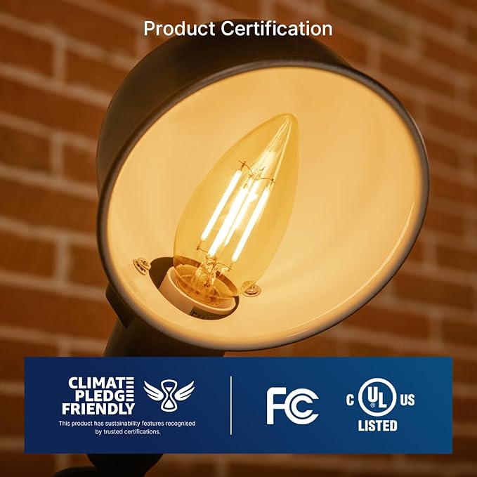 FLSNT 40W Equivalent LED Chandelier Light Bulbs, Dimmable Amber LED B11 E26 Candelabra Base Bulbs, 2200K Warm White, 330LM, 6 Pack UL,CA65 Listed.