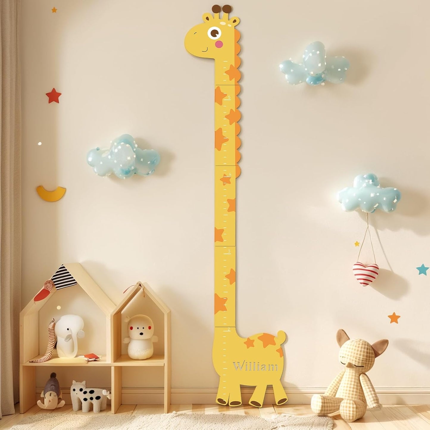 Personalized Name Growth Chart for Kids, Giraffe Height Chart for Boy Girls, Measuring Board for Kids Height, Patchwork Wooden Height Chart Measuring Board, Nursery Growth Chart Ruler