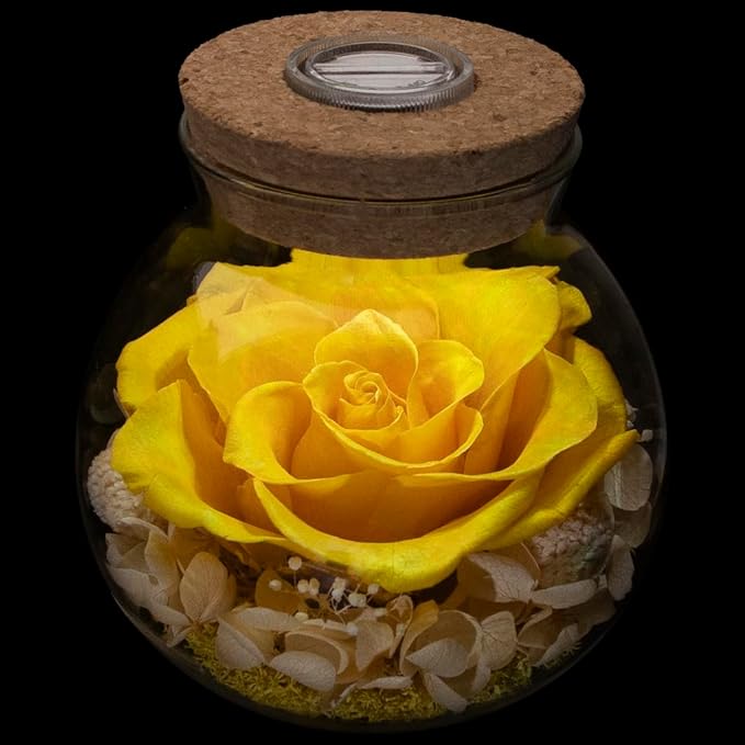 Preserved Real Roses with Colorful Mood Light Wishing Bottle,Eternal Rose，Never Withered Flowers, a Gifts for Women 4.3inch 1pcs (Yellow)