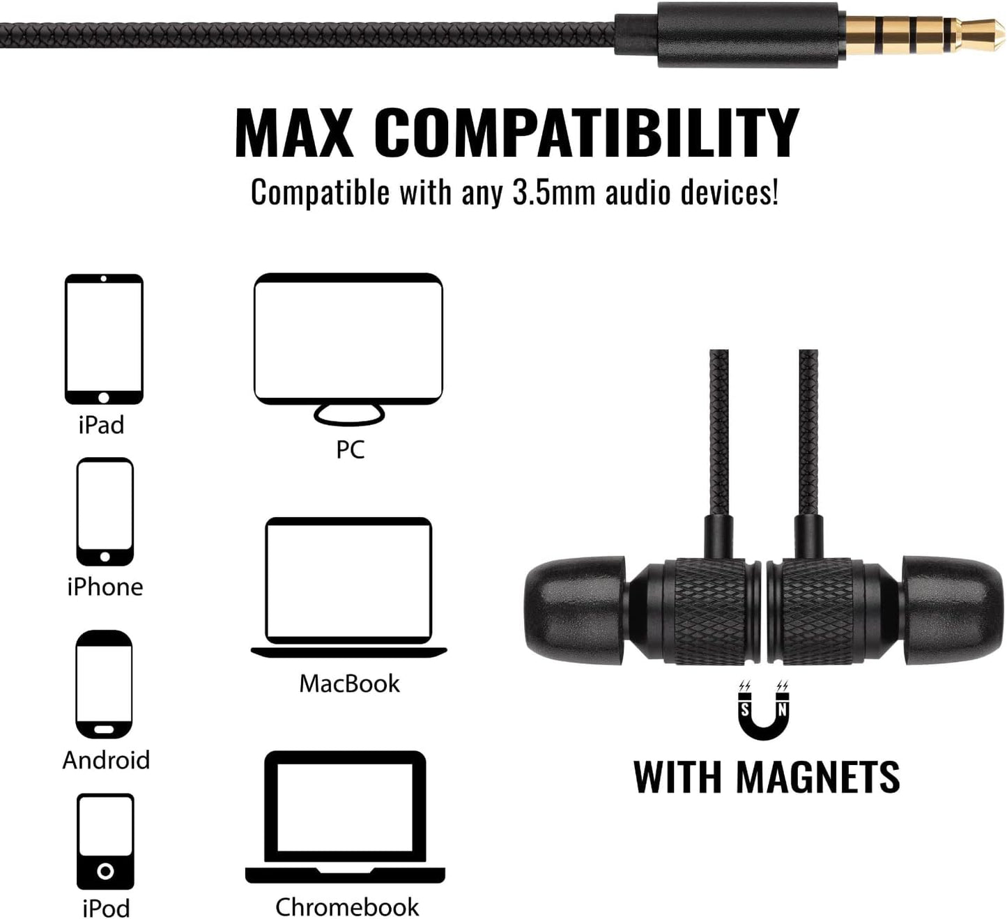 LUDOS Ultra Wired Earbuds in-Ear Headphones, 5 Years Warranty, Earphones with Microphone, Noise Isolating Ear Buds, Memory Foam for iPhone, Samsung, School Students, Kids, Women, Small Ears - Black