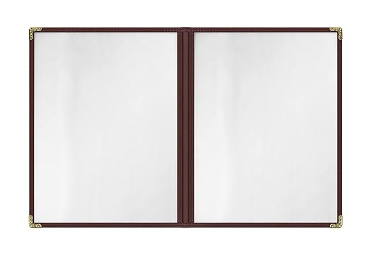 Goodsmart Restaurant Menu Covers - 25 Pack Brown 8.5" x 11", 2-Page/4-View, Side-Loading Vinyl Menu Holders, Clear Sleeves, Double-Stitched Edge, Leather-Style Café Menu Covers with Gold Corners