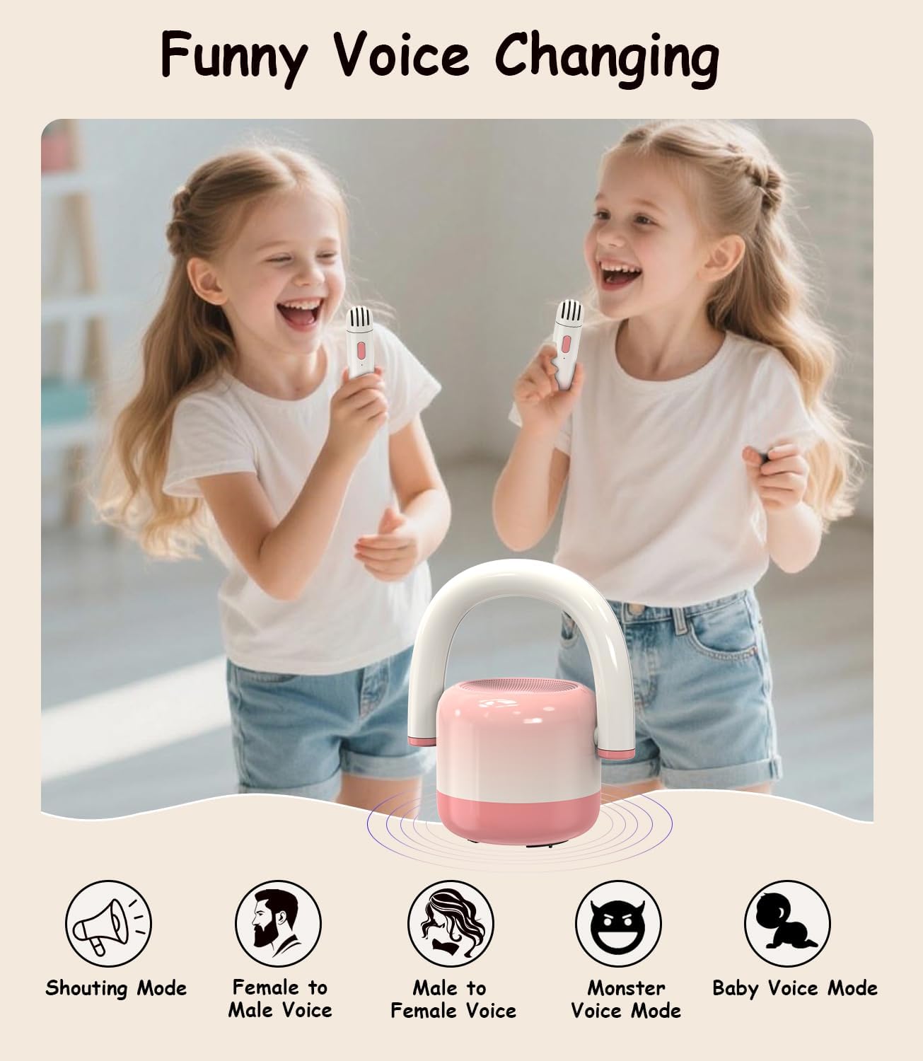 EWA Portable Mini Metal Karaoke Machine, Bluetooth Karaoke Speaker with 2 Wireless Microphones, Ideal Gifts for Girls Boys Family Home Party Birthday Christmas Toys Gifts-(Pink)