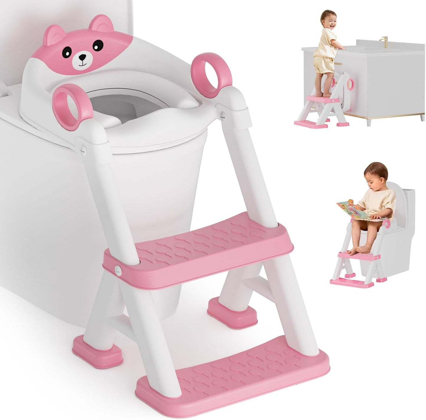 Potty Training Seat, Toddler Toilet Seat With Steps, 2 In 1 Toddler Potty Training Toilet With Splash Guard, Anti-Slip Step Stool Soft Mat, Adjust High Potty Seats For Toddlers Kids Boys Girls