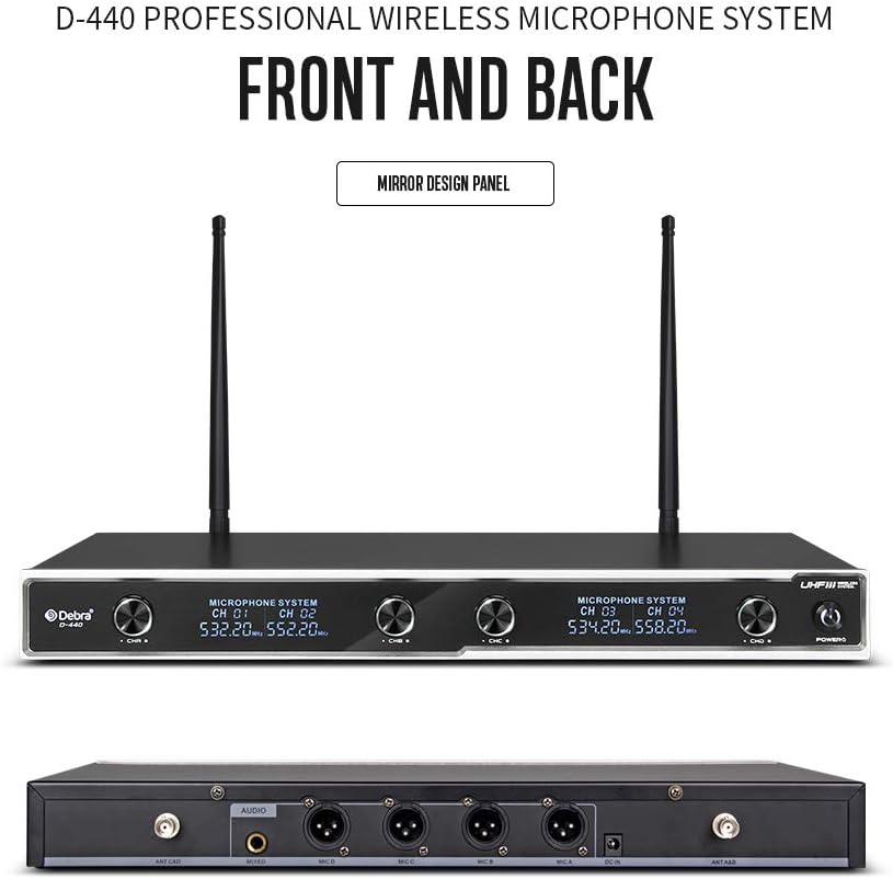 D Debra Audio D-440 UHF 4-Channel Wireless Microphone System with 4 Cordless Mics, Home Karaoke KTV Set, Ideal for Party, Church, Weddings, Stage, DJ, Outdoor, 300 Ft (2 Handheld & 2 Bodypack)