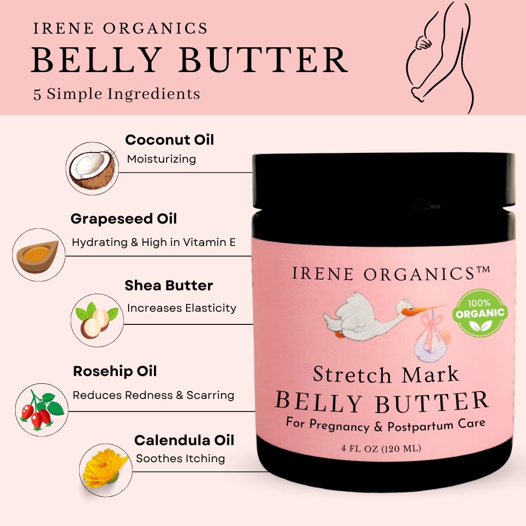 Organic Belly Butter for Pregnancy Stretch Mark Prevention and Treatment Award Winning Anti Stretch Mark Tummy Balm For Pregnancy and Postpartum 8oz - Hydrating Bump Cream