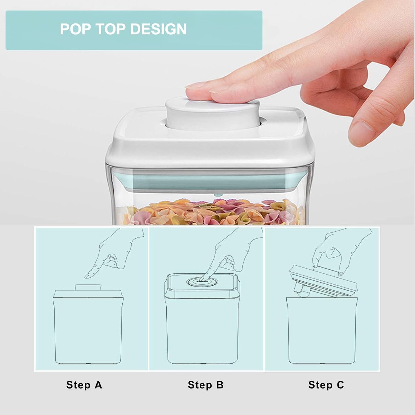 Airtight Food Storage Container - 1.2qt / 1200ml Square Pop Containers With Lids, Bpa Free Stackable Container for Coffee Cereal Flour Spaghetti Rice Kitchen Organizer