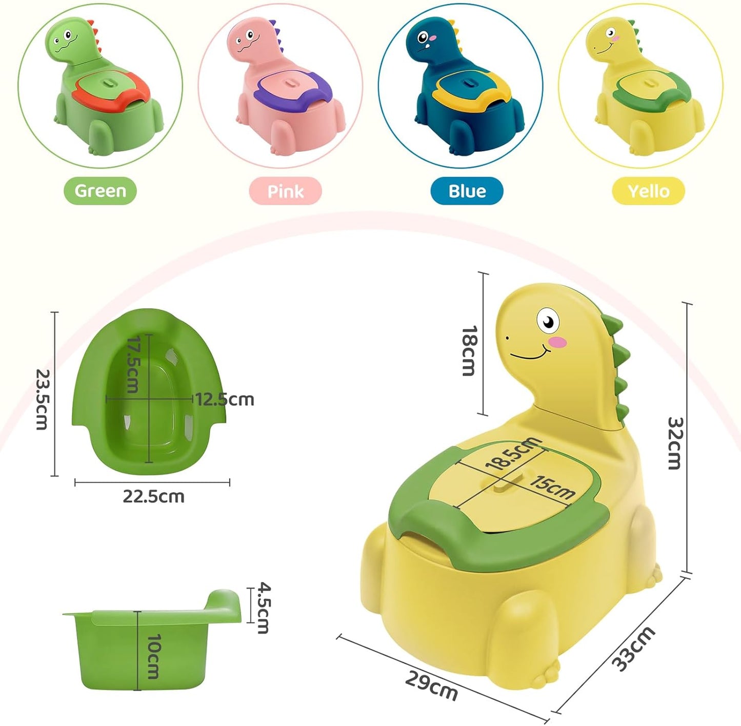 Potty Seat Baby Training Chair Boys Girls Toddler Dinosaur Comfortable children 1-5 years old Baby toilet Animal seat with lid back potty trainer (Yellow)