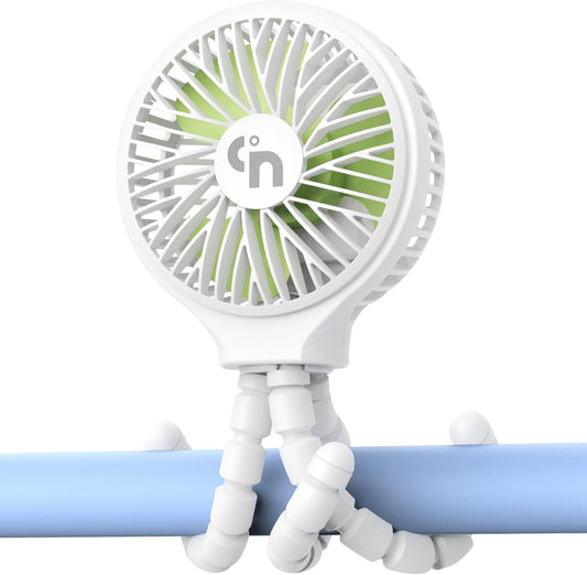 HomeLifairy Portable Stroller Fan, USB or Rechargeable Battery Operated with 3 Speeds and 360°Rotate, Cooling Clip On for Baby Crib Travel Car Seat White