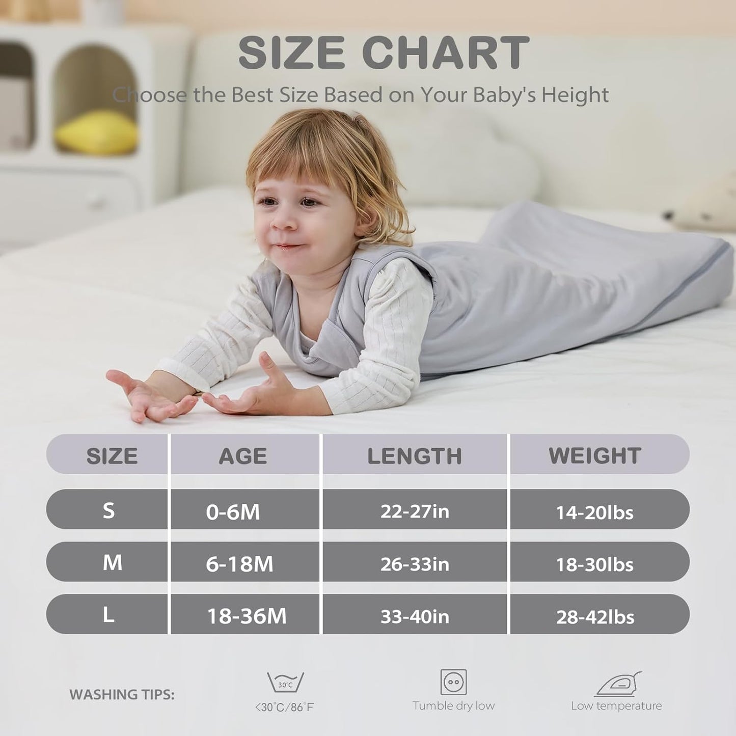 Mosebears Unisex Baby Sleep Sack 1.0 TOG, Supersoft Rayon Made from Bamboo Wearable Blanket with 2-Way Zipper (Light Grey,6-18 Months)
