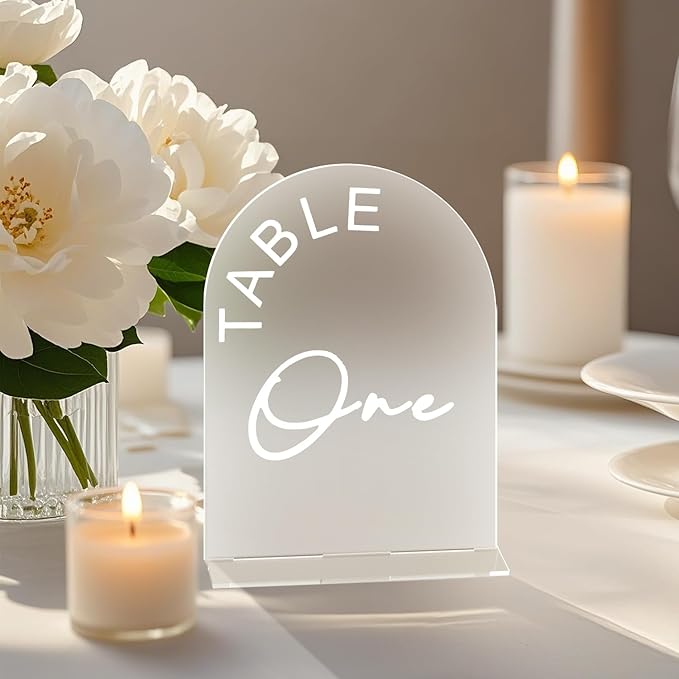 Frosted Arch Wedding Table Numbers 1-10 with Stands, 5x7 Inch Acrylic Arch Sign with Holder for Wedding Reception Table Centerpiece Decoration