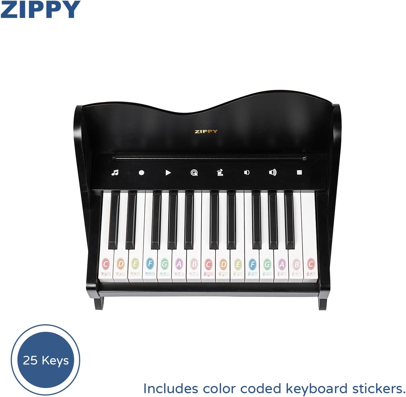 ZIPPY Kids Piano Keyboard, 25 Keys Digital Piano for Kids, Touch Sensitive Control Panel, Volume Adjustable, Mini Music Educational Instrument Toy, Wood Toy for Toddlers Girls Boys (Black)