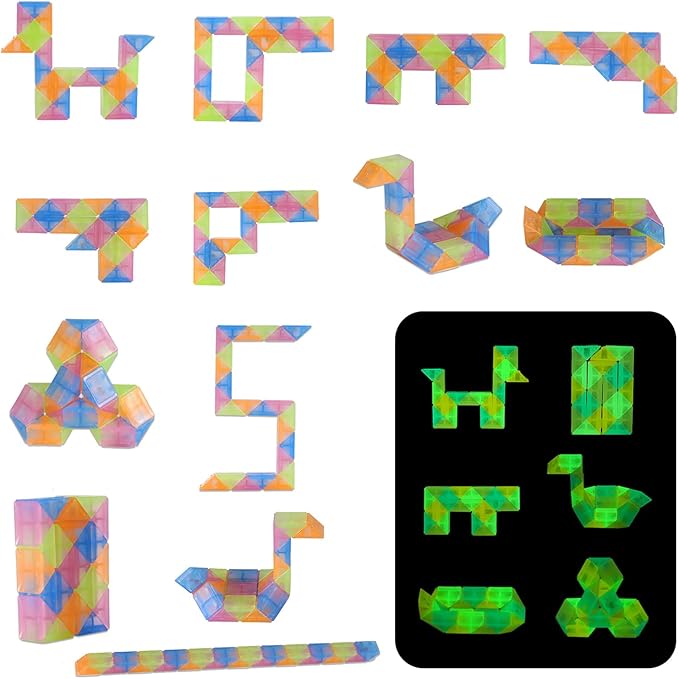 30pcs Bulk Fidget Glow in the Dark Snake Cube, Party Favors ,Goody Bag ,Bulk toys，Brithday Classroom Prizes,Pinata Stuffers Treasure Box for School Students Gifts for Boys and Girl