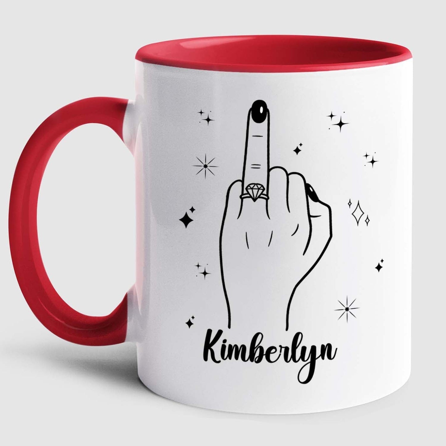 Personalized Ring Finger Coffee Mug With Name, Custom White Cup Gift For Wedding Engagement Bridal Shower Bachelorette, Ring Accent Coffee Cup For Her Girlfriend Bride Wife, Just Married Mug 11 15Oz