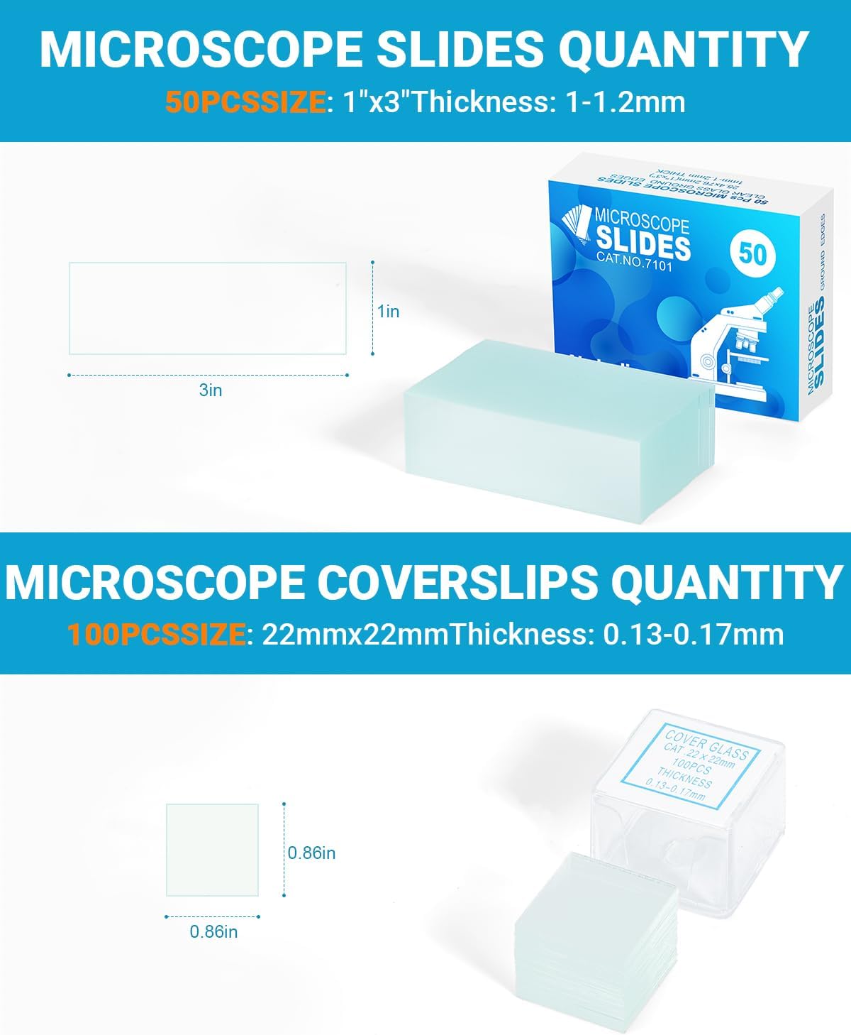Microscope Slides and Covers Kit – 50 Blank Pre-Cleaned Glass Slides for Microscope, 100 Cover Slips, for Teachers, Students, Families, and Science Enthusiasts