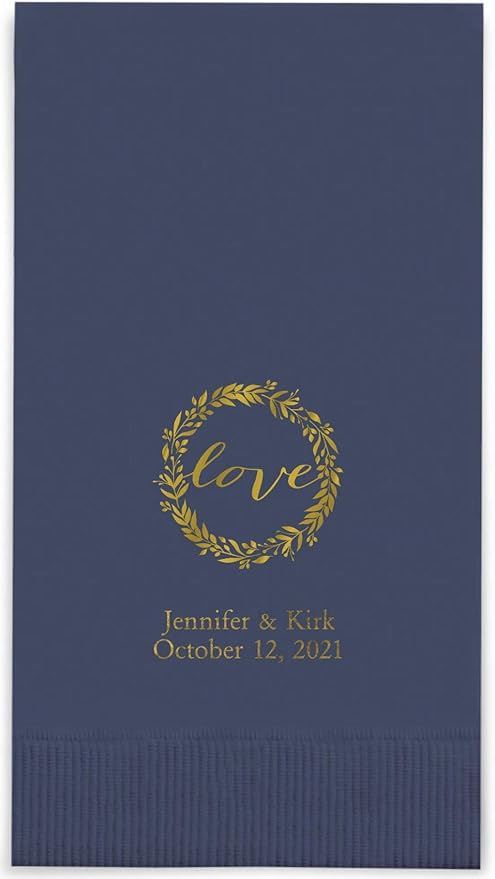 Weddingstar Personalized Printed Paper Napkins 3-Ply 40 Pack Dinner - Rectangular Fold Navy Blue