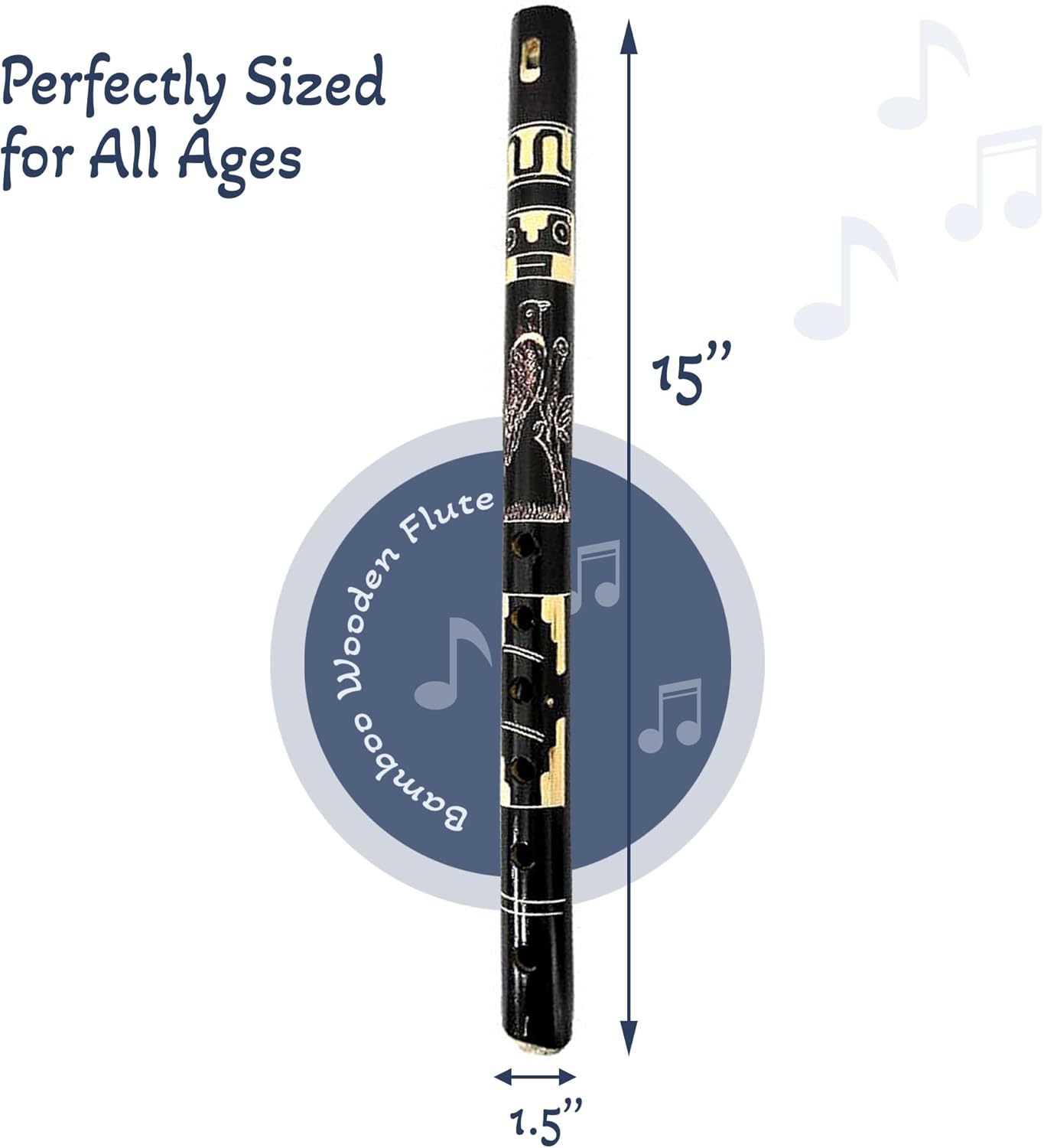 Mia Jewel Shop - Handmade Colored Bamboo Wooden Flute | Tribal Nature Pattern | Native Recorder for Beginners, Meditation & Music Lovers (Black)
