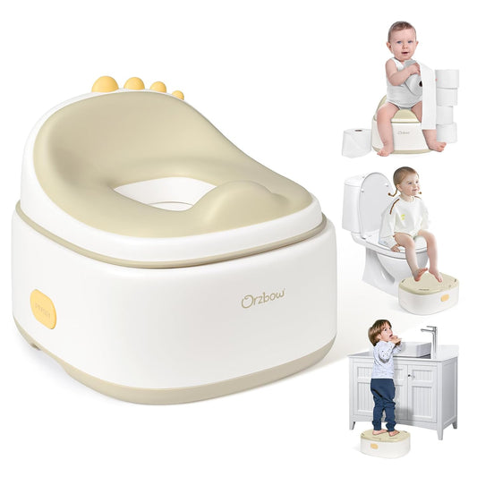 Orzbow 3-in-1 Potty Training Toilet, Detachable Baby Potty, As Toddler Toilet Seat, Chair, Step Stool for Boys & Girls 18+ Months, Potty Training Seat with Splash Guard, Easy Clean, Khaki