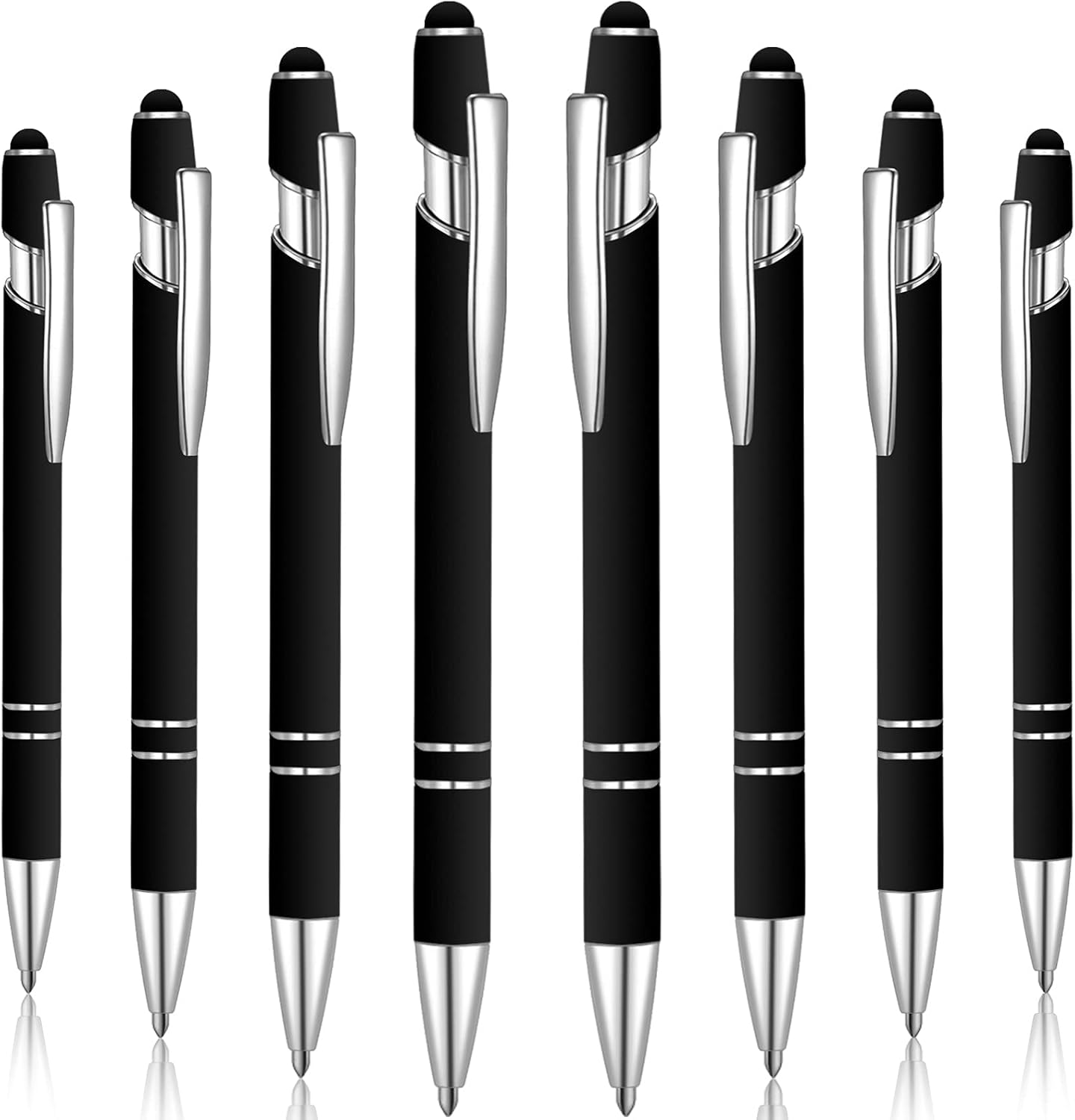 8 Pieces Ballpoint Pen with Stylus Tip Black Ink 2 in 1 Stylus Metal 1.0 mm Medium Point Smooth Pen Rainbow Colorful Rubberized Ballpoint for Touch Screen Tablet(Black)