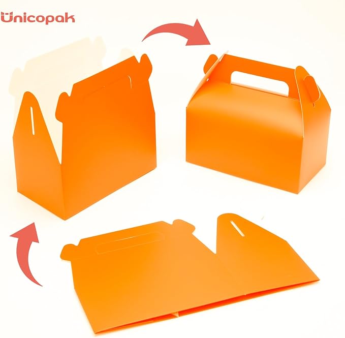 UnicoPak 30 Pack Orange Gable Treat Boxes Party Favor Goodie Bag Boxes for Candy Treats Snacks Cookie Toys for Birthday Party Special Events, 6.5x3.5x3.5 Inches