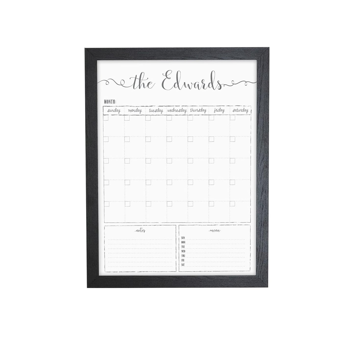 Customized Dry Erase Whiteboard Framed Calendar, Wet Erase or Dry Erase calendar for wall, 18x24 or 24x36 Wall Calendar, Monthly Calendar, Family Name Calendar