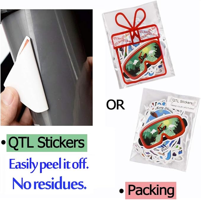 QTL Ski Stickers for Kids Skiing Stickers for Snowboard Helmet Adults Teens Waterproof Vinyl Pack 50Pcs