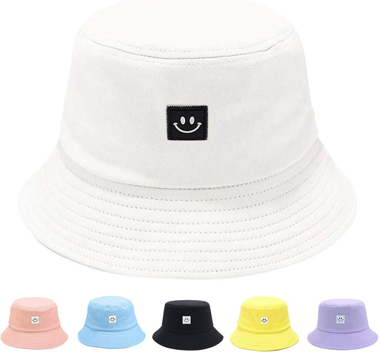 Kids Sun Hat Smile Face Bucket Hat for Girls Boys Summer Sun Protection Cotton Unisex Beach Cap